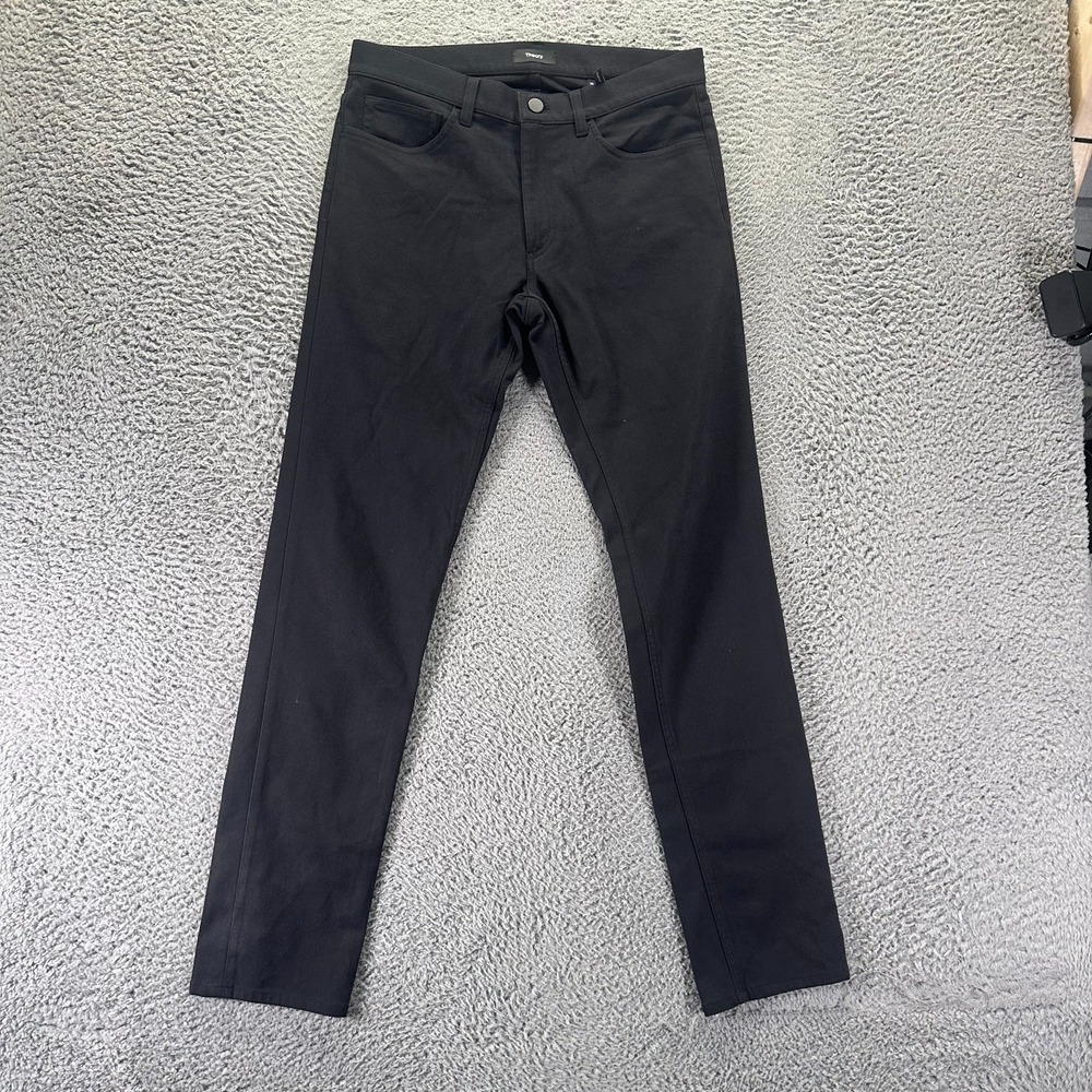 Theory Raffi Pant Mens 30x32 Black Cotton Twill Chino Skinny Leg Preppy Stretch